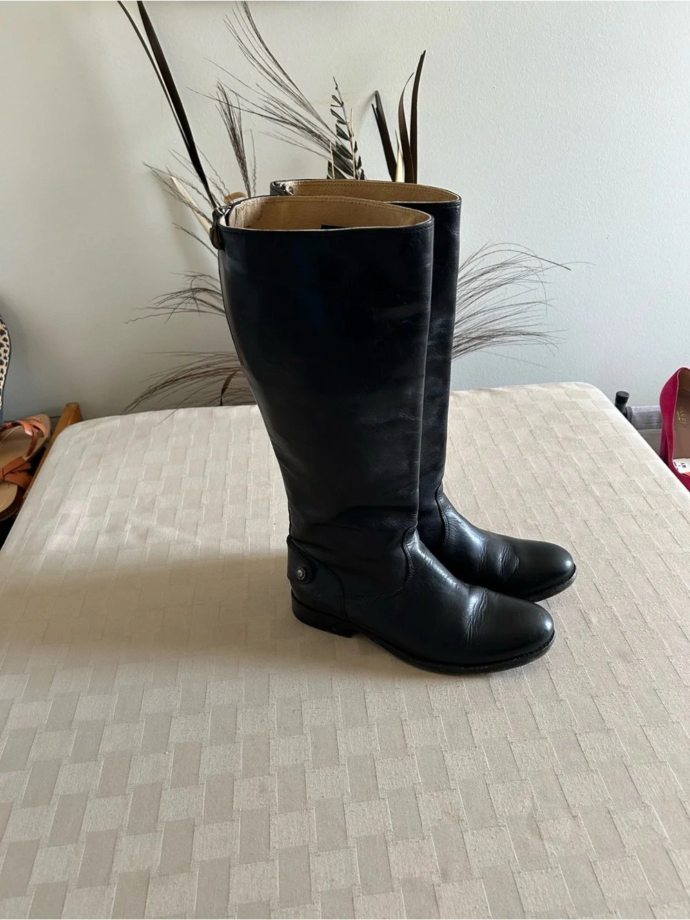Frye Melissa Button Back Zip Leather Knee High Riding Boots